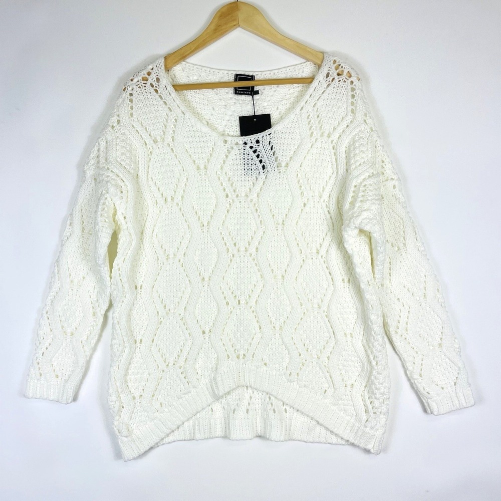 NEW Numinou Sweater Womens XL Ivory Open Cable Knit Nautical Fisherman Preppy‎